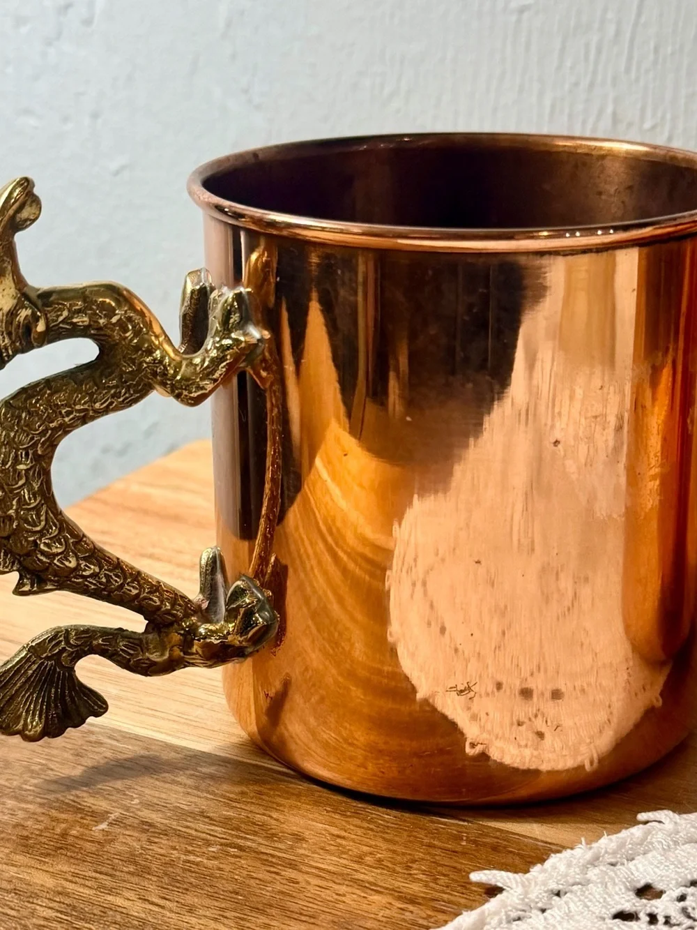 Vintage Copper Moscow Mule Mug Set - Copper Finish and brass dragon handles